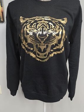 Women's Black Sweatshirt with Gold Tiger Graphic